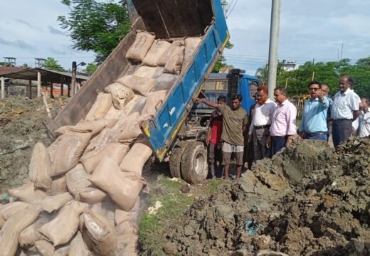 বড়লেখায় বন্যায় পচে যাওয়া ২৩৪ বস্তা চাল মাটি চাপা