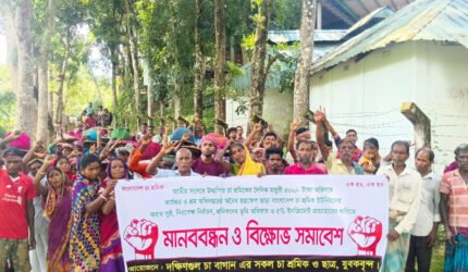 বড়লেখায় মজুরি বাড়ানোসহ ৫ দফা দাবিতে চা শ্রমিকদের কর্মবিরতি ও বিক্ষোভ